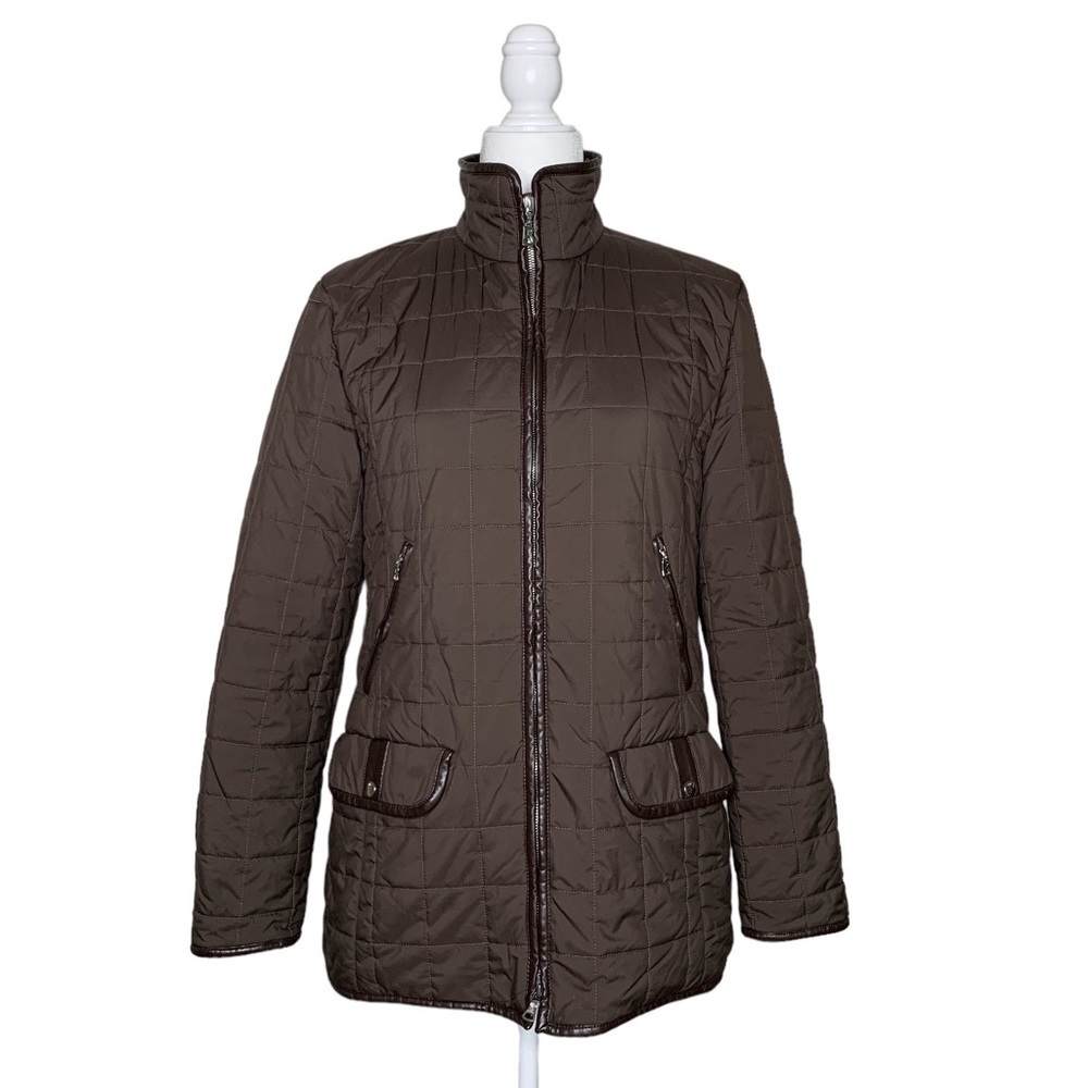 BOGNER by GOAN THYTZMANN Quilted Leather Trim Puffer Jacket Brown Women Sz 6‎